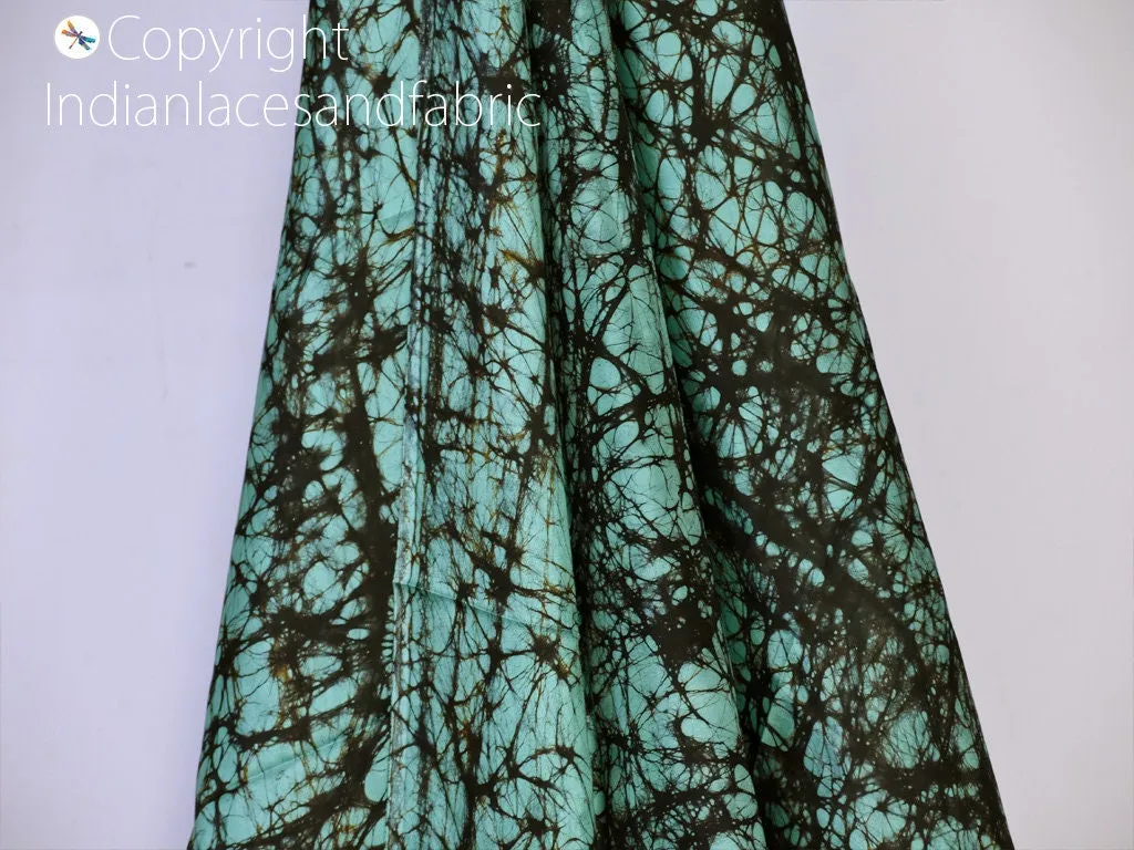 Turquoise Indian Soft Batik Print Pure Silk Fabric By The Yard Wedding Dresses Bridesmaids Costumes Party Dresses Pillows Covers Drapery