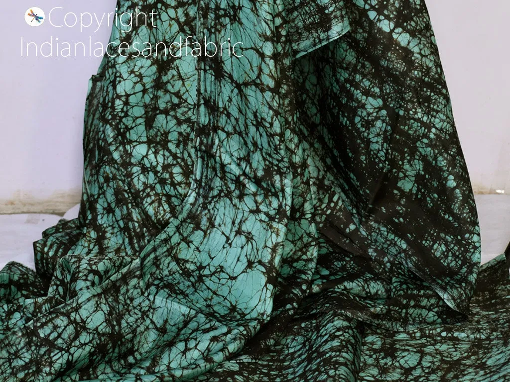 Turquoise Indian Soft Batik Print Pure Silk Fabric By The Yard Wedding Dresses Bridesmaids Costumes Party Dresses Pillows Covers Drapery