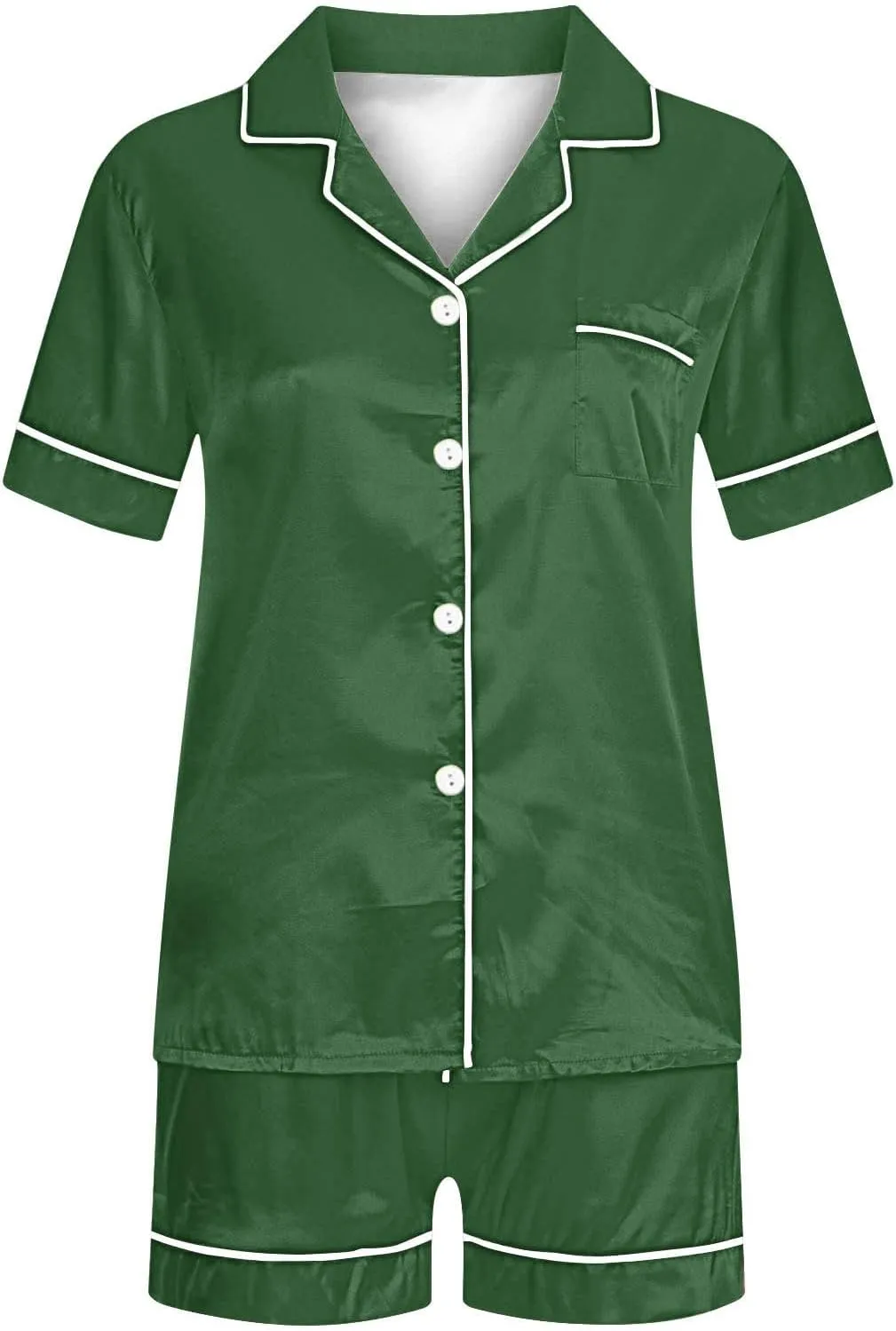 Two Piece Pajama Sets For Women Short Sleeve Loungewear Shorts Set Button Down Solid Color Sleepwear Trendy Clothes
