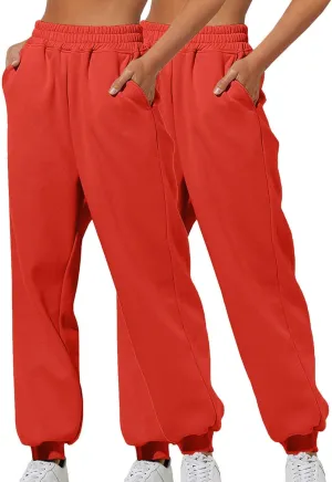 Two-Piece Sweatpants for Women Casual Baggy Stretch High Waisted Jogger Pants Fashionable Solid Straight Leg Pants