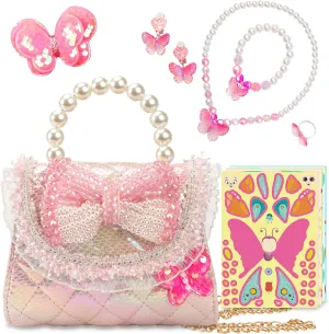 Unicorn Mermaid Purse for Little Girls,Toddler Handbag with Kids Dress up Jewelry Set,Gifts for Birthday Xmas