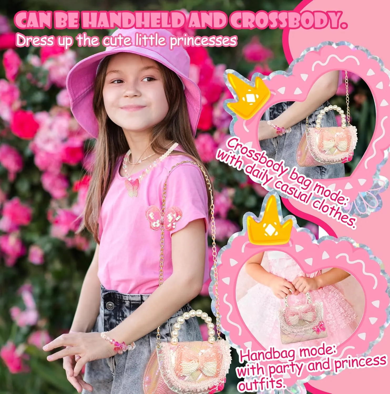 Unicorn Mermaid Purse for Little Girls,Toddler Handbag with Kids Dress up Jewelry Set,Gifts for Birthday Xmas