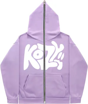 Unisex Zip Up Hoodie Kozy Print Trendy Full Zipper American Retro Hoodeed Sweatshirt Casual Tunic Fleece Sweatshirts