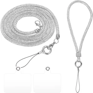uxcell Phone Crossbody Lanyard, 2 Size Crystal Phone Lanyard Bling Shoulder Strap Phone Bag Handbag Strap Universal Cell Phone Chain for Phone Handbag Wallet (White, 27.6" / 9.6")