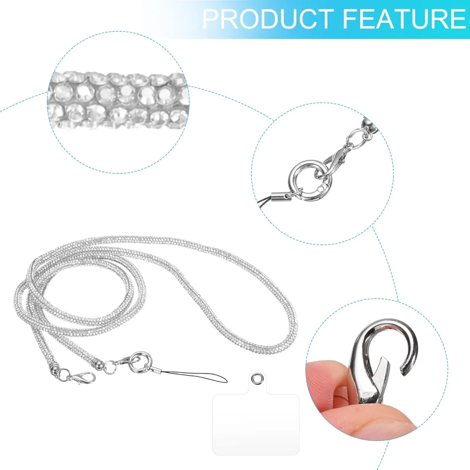 uxcell Phone Crossbody Lanyard, 2 Size Crystal Phone Lanyard Bling Shoulder Strap Phone Bag Handbag Strap Universal Cell Phone Chain for Phone Handbag Wallet (White, 27.6" / 9.6")