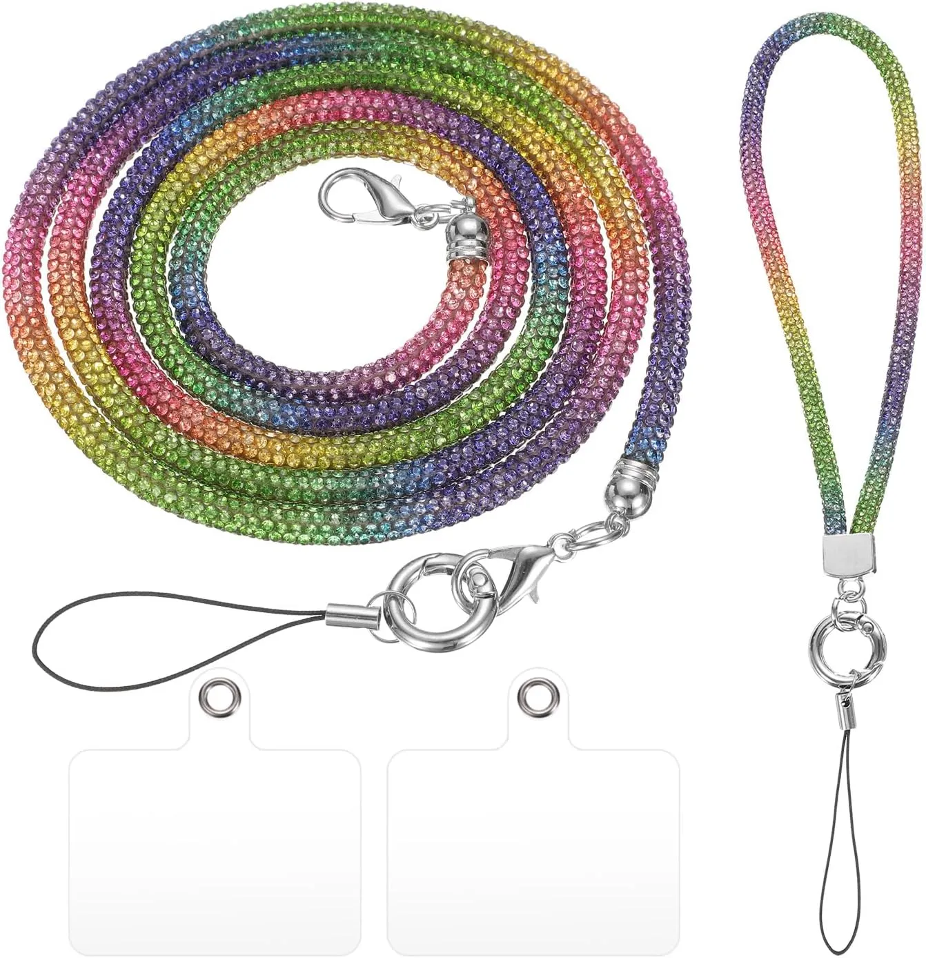 uxcell Phone Crossbody Lanyard, 2 Sizes Crystal Phone Lanyard Bling Shoulder Strap Phone Bag Handbag Strap Universal Cell Phone Chain for Phone Handbag Wallet (Multicolor, 27.6" / 9.6")