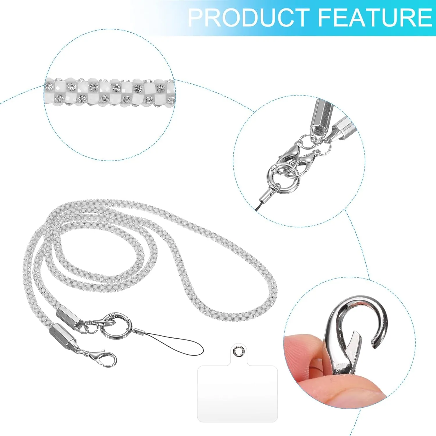 uxcell Phone Crossbody Lanyard, 27.6" Crystal Phone Lanyard Bling Shoulder Strap Phone Bag Handbag Strap Universal Cell Phone Chain for Phone Handbag Wallet, White