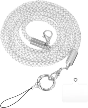 uxcell Phone Crossbody Lanyard, 27.6" Crystal Phone Lanyard Bling Shoulder Strap Phone Bag Handbag Strap Universal Cell Phone Chain for Phone Handbag Wallet, White