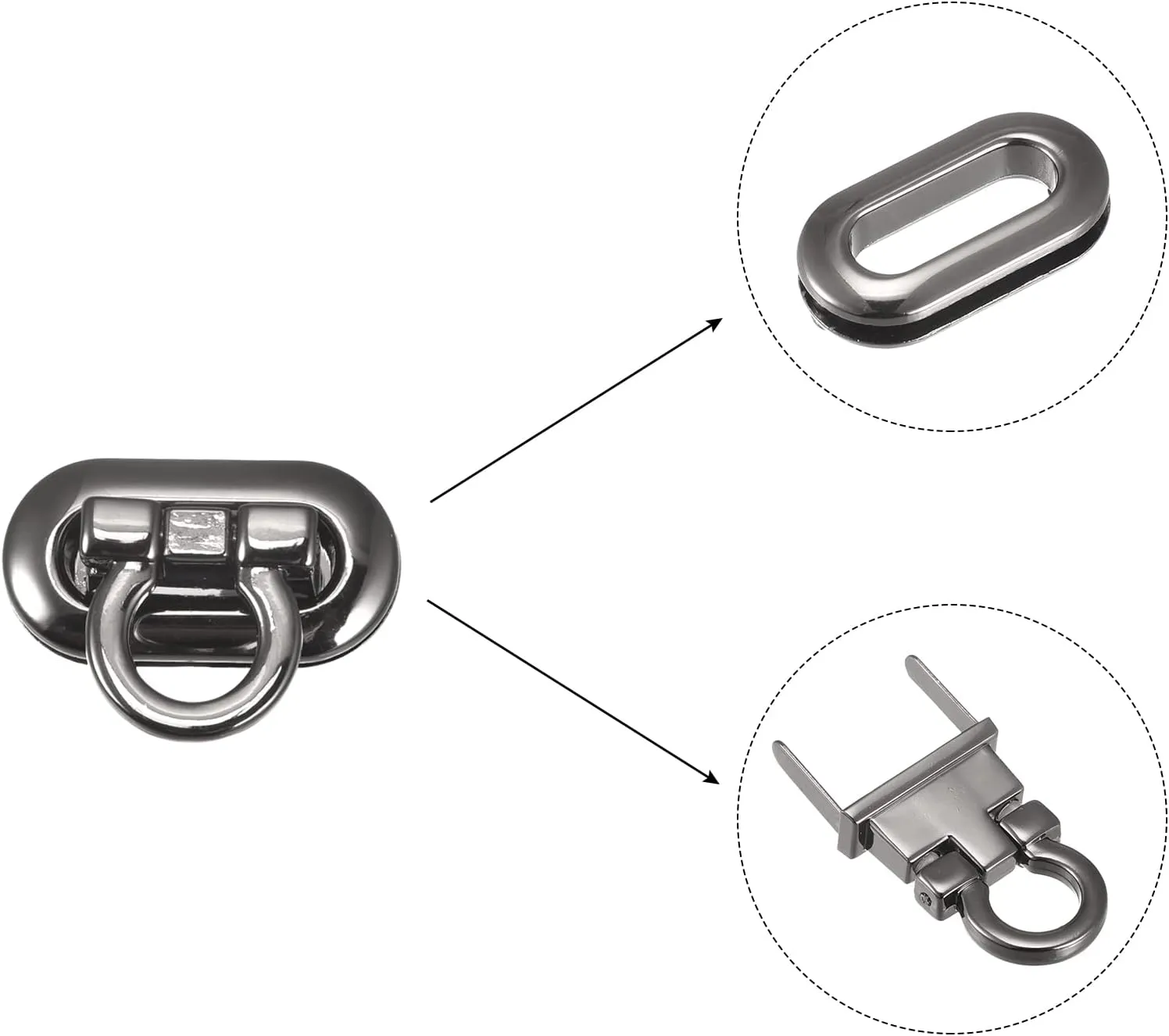 uxcell Turn Lock Clasp, 30mm x 15mm Zinc Alloy Purse Closure Twist Buckle for DIY Handbag Wallet Crafts Making 8Pcs(Dark Gray)