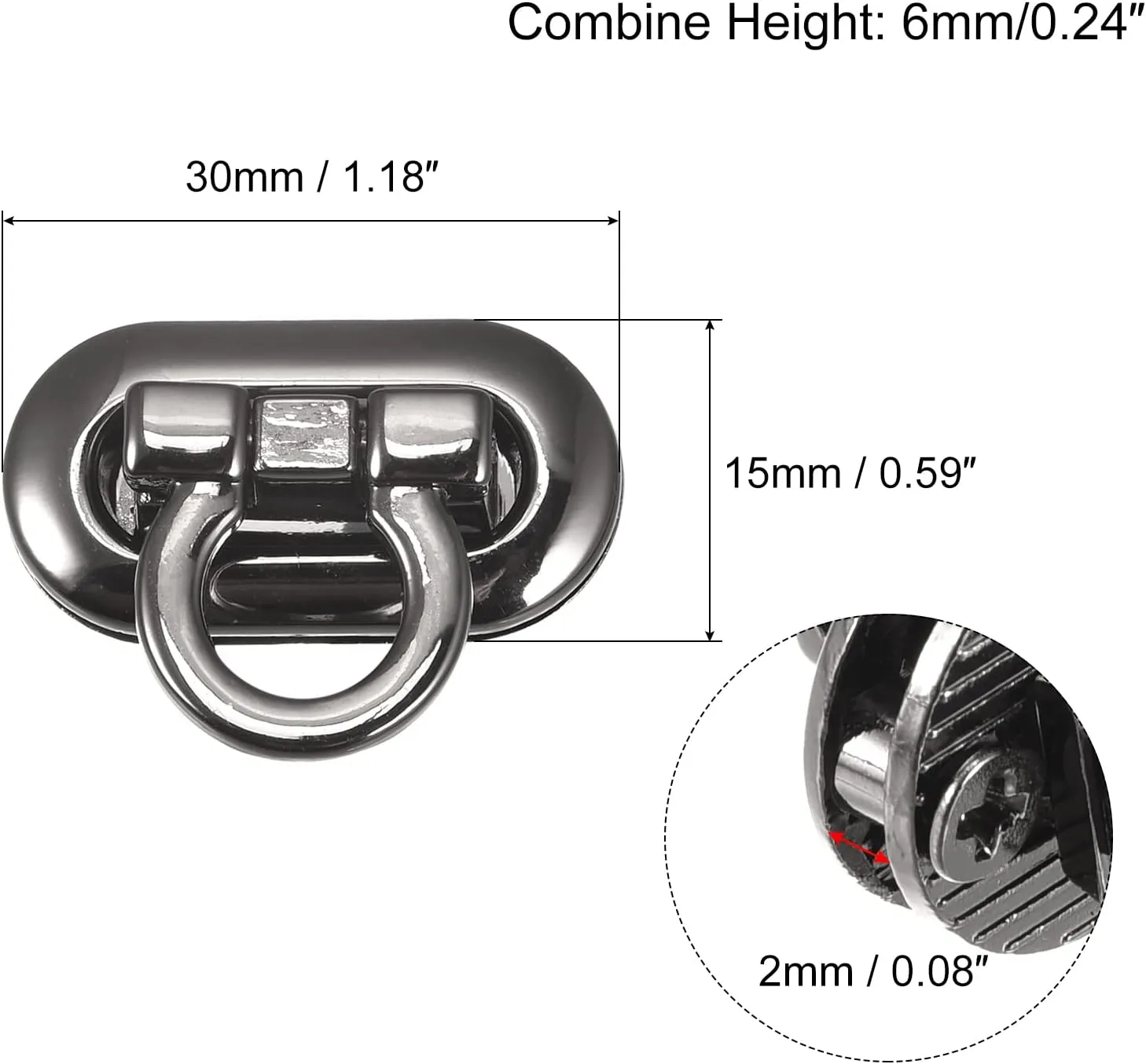 uxcell Turn Lock Clasp, 30mm x 15mm Zinc Alloy Purse Closure Twist Buckle for DIY Handbag Wallet Crafts Making 8Pcs(Dark Gray)