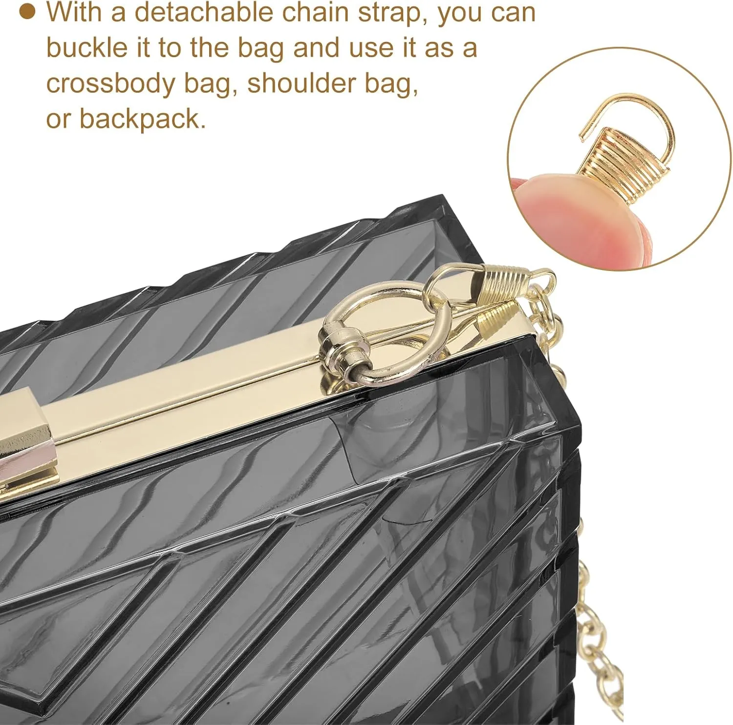 uxcell Women Acrylic Clear Clutch Purses Evening Handbag Crossbody Bag with Chain for Wedding Prom Party, Black/Gold