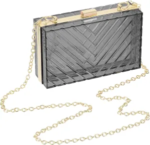 uxcell Women Acrylic Clear Clutch Purses Evening Handbag Crossbody Bag with Chain for Wedding Prom Party, Black/Gold