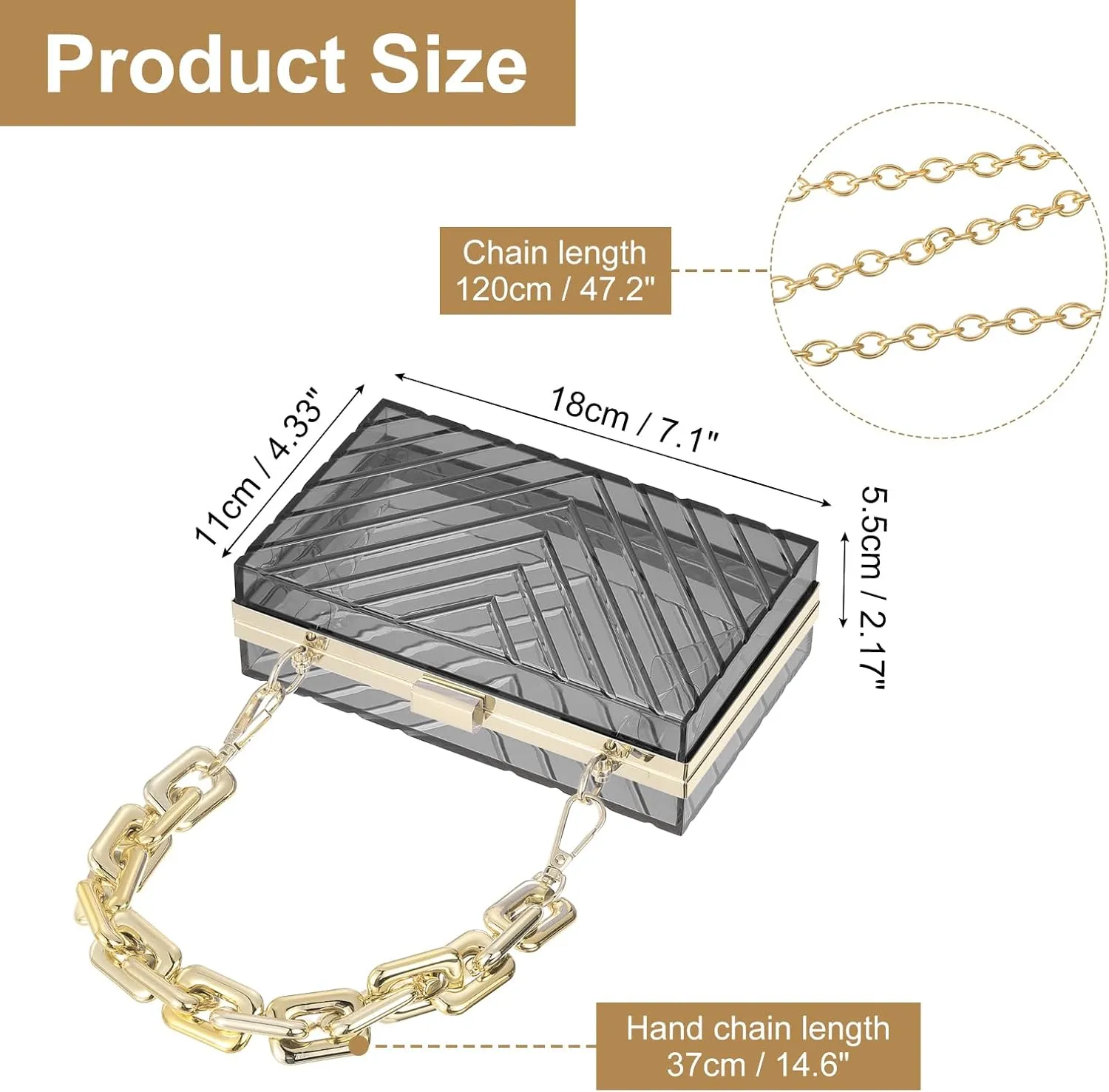 uxcell Women Acrylic Clear Clutch Purses Evening Handbag Crossbody Bag with Chain for Wedding Prom Party, Black/Gold