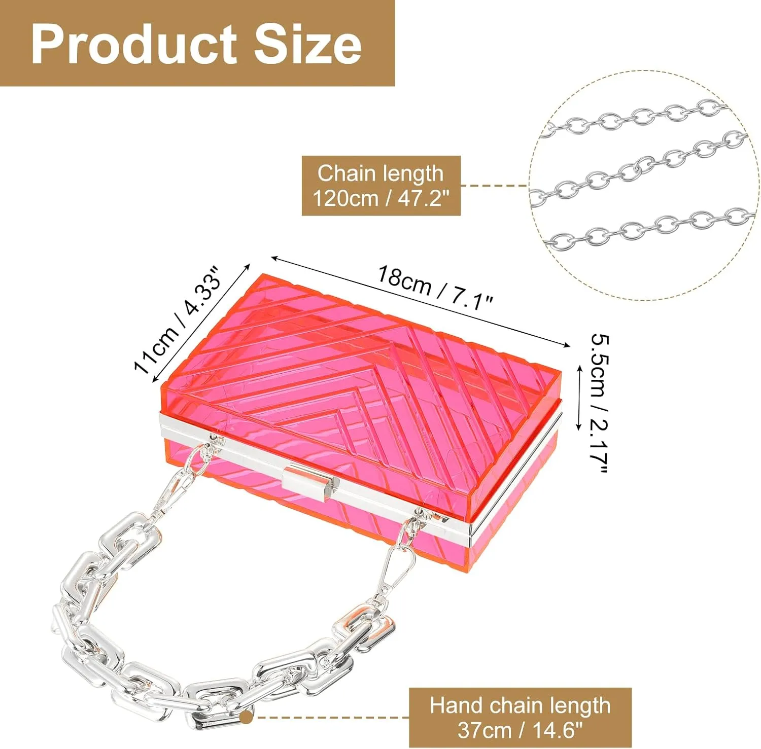 uxcell Women Acrylic Clear Clutch Purses Evening Handbag Crossbody Bag with Chain for Wedding Prom Party, Pink/Silver