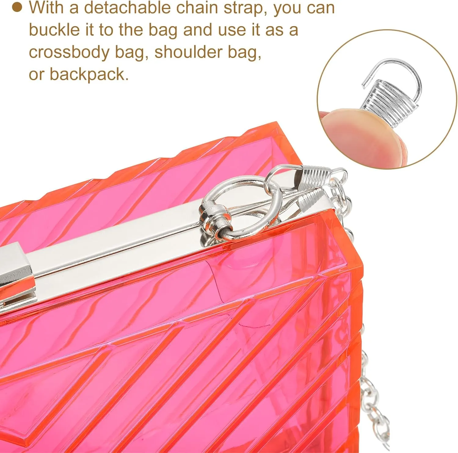 uxcell Women Acrylic Clear Clutch Purses Evening Handbag Crossbody Bag with Chain for Wedding Prom Party, Pink/Silver
