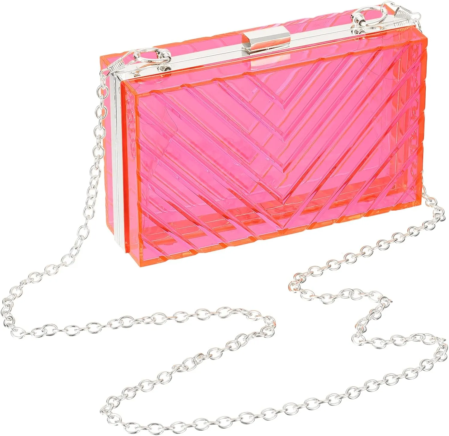 uxcell Women Acrylic Clear Clutch Purses Evening Handbag Crossbody Bag with Chain for Wedding Prom Party, Pink/Silver
