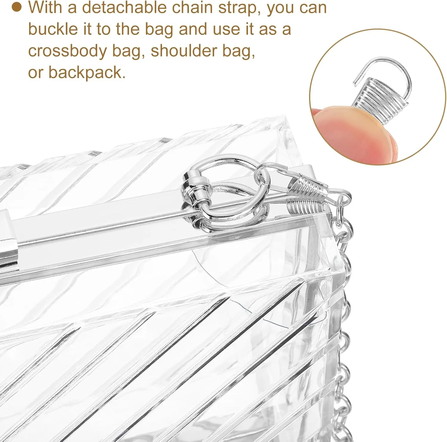 uxcell Women Acrylic Clear Clutch Purses Evening Handbag Crossbody Bag with Chain for Wedding Prom Party, Transparent/Silver
