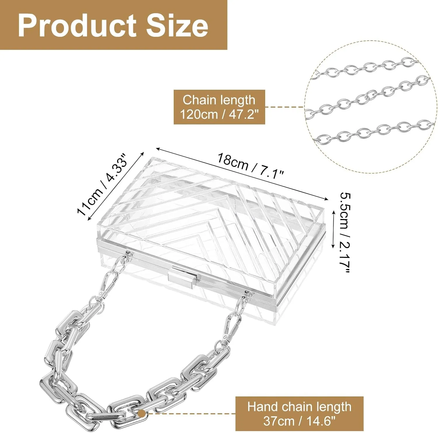 uxcell Women Acrylic Clear Clutch Purses Evening Handbag Crossbody Bag with Chain for Wedding Prom Party, Transparent/Silver