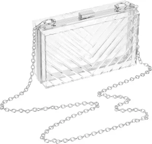 uxcell Women Acrylic Clear Clutch Purses Evening Handbag Crossbody Bag with Chain for Wedding Prom Party, Transparent/Silver