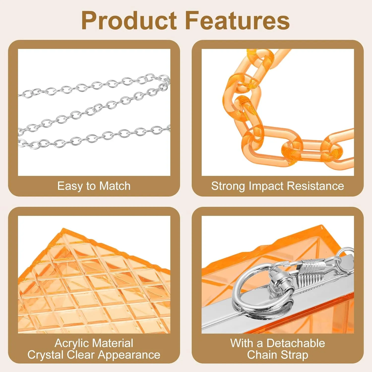 uxcell Women Acrylic Clear Clutch Purses Lattice Evening Handbag Crossbody Bag with Chain for Wedding Prom Party