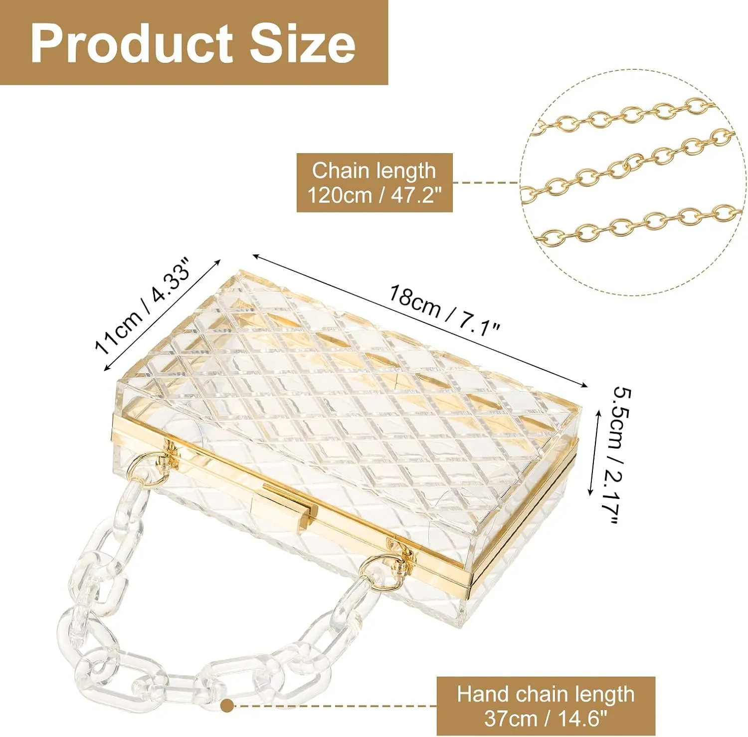 uxcell Women Acrylic Clear Clutch Purses Lattice Evening Handbag Crossbody Bag with Chain for Wedding Prom Party