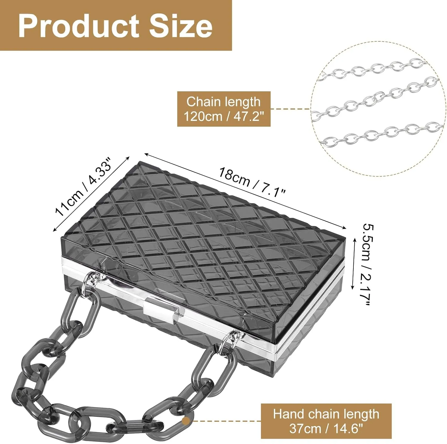 uxcell Women Acrylic Clear Clutch Purses Lattice Evening Handbag Crossbody Bag with Chain for Wedding Prom Party
