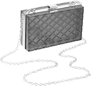 uxcell Women Acrylic Clear Clutch Purses Lattice Evening Handbag Crossbody Bag with Chain for Wedding Prom Party