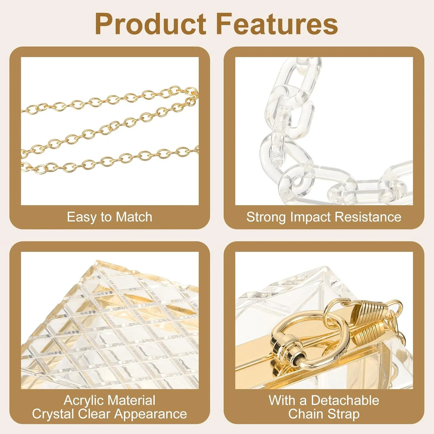 uxcell Women Acrylic Clear Clutch Purses Lattice Evening Handbag Crossbody Bag with Chain for Wedding Prom Party
