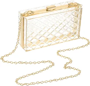 uxcell Women Acrylic Clear Clutch Purses Lattice Evening Handbag Crossbody Bag with Chain for Wedding Prom Party
