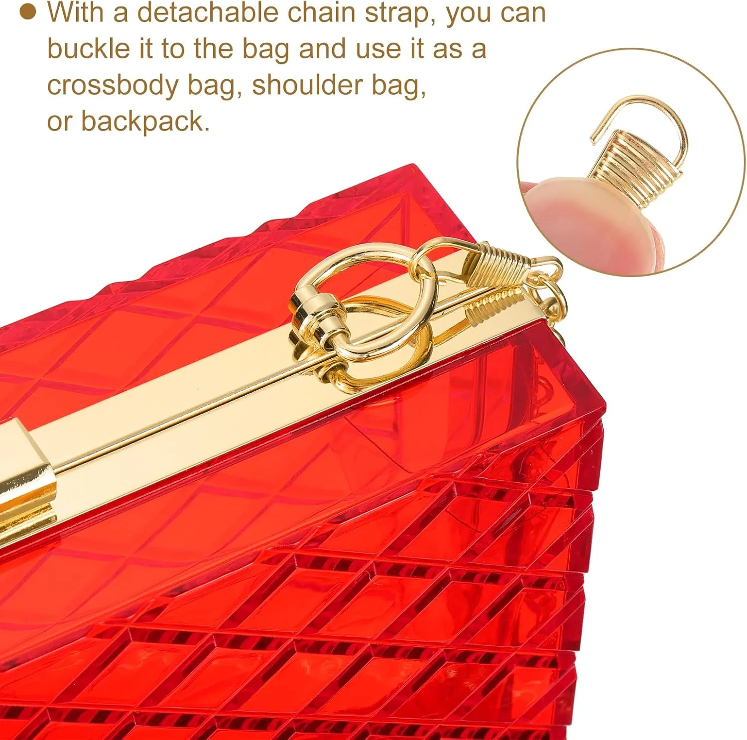 uxcell Women Acrylic Clear Clutch Purses Lattice Evening Handbag Crossbody Bag with Chain for Wedding Prom Party
