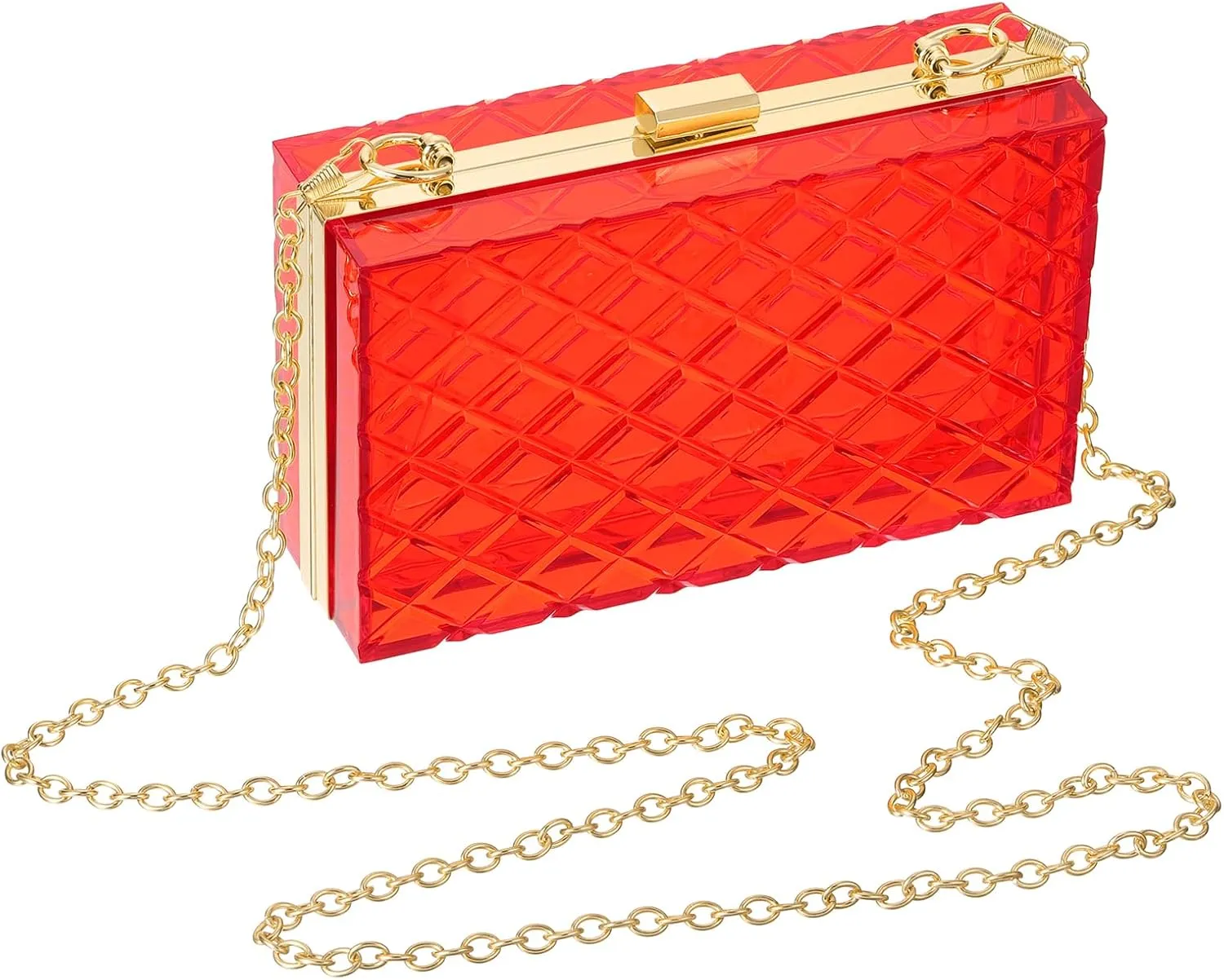 uxcell Women Acrylic Clear Clutch Purses Lattice Evening Handbag Crossbody Bag with Chain for Wedding Prom Party