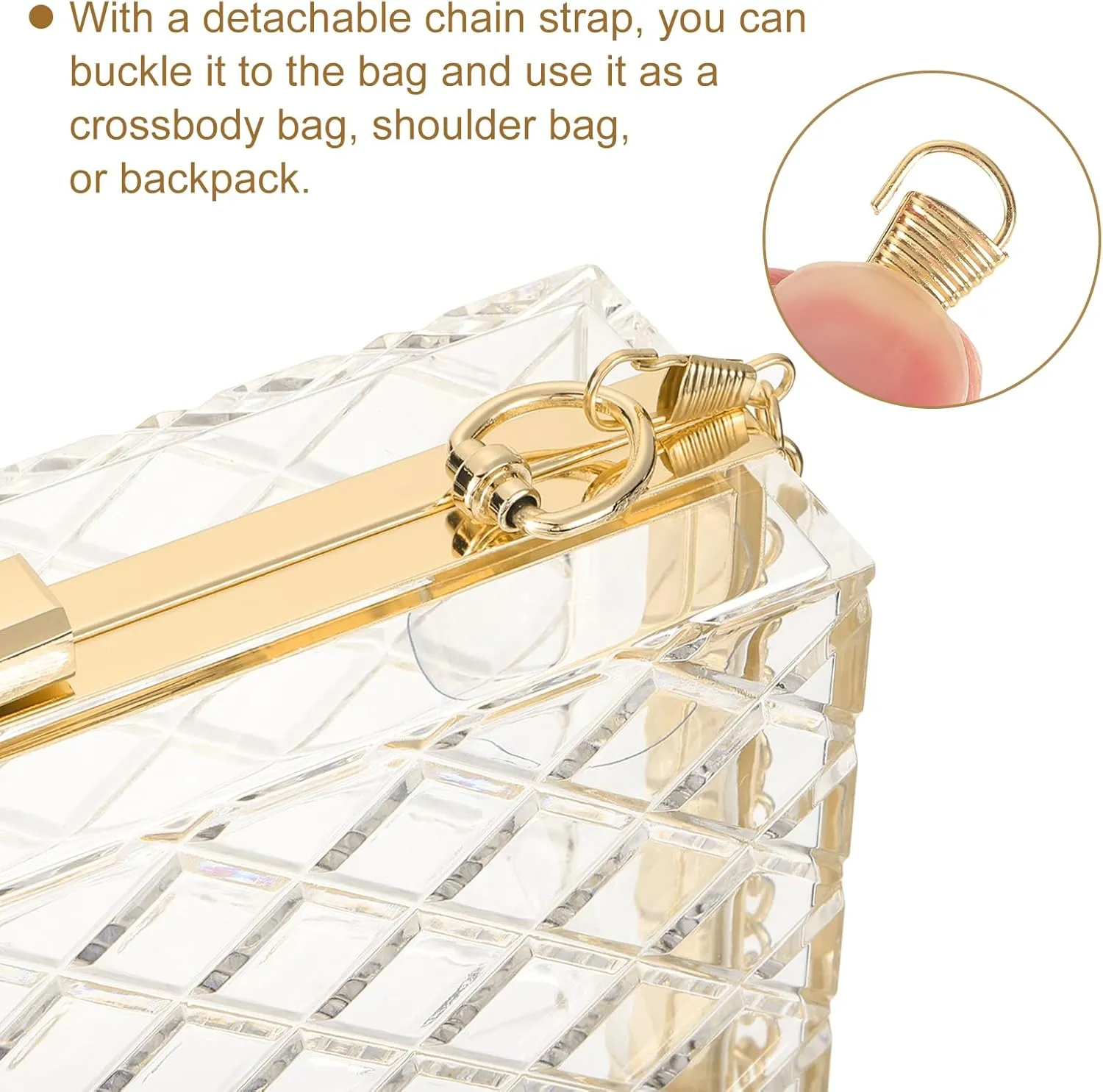 uxcell Women Acrylic Clear Clutch Purses Lattice Evening Handbag Crossbody Bag with Chain for Wedding Prom Party