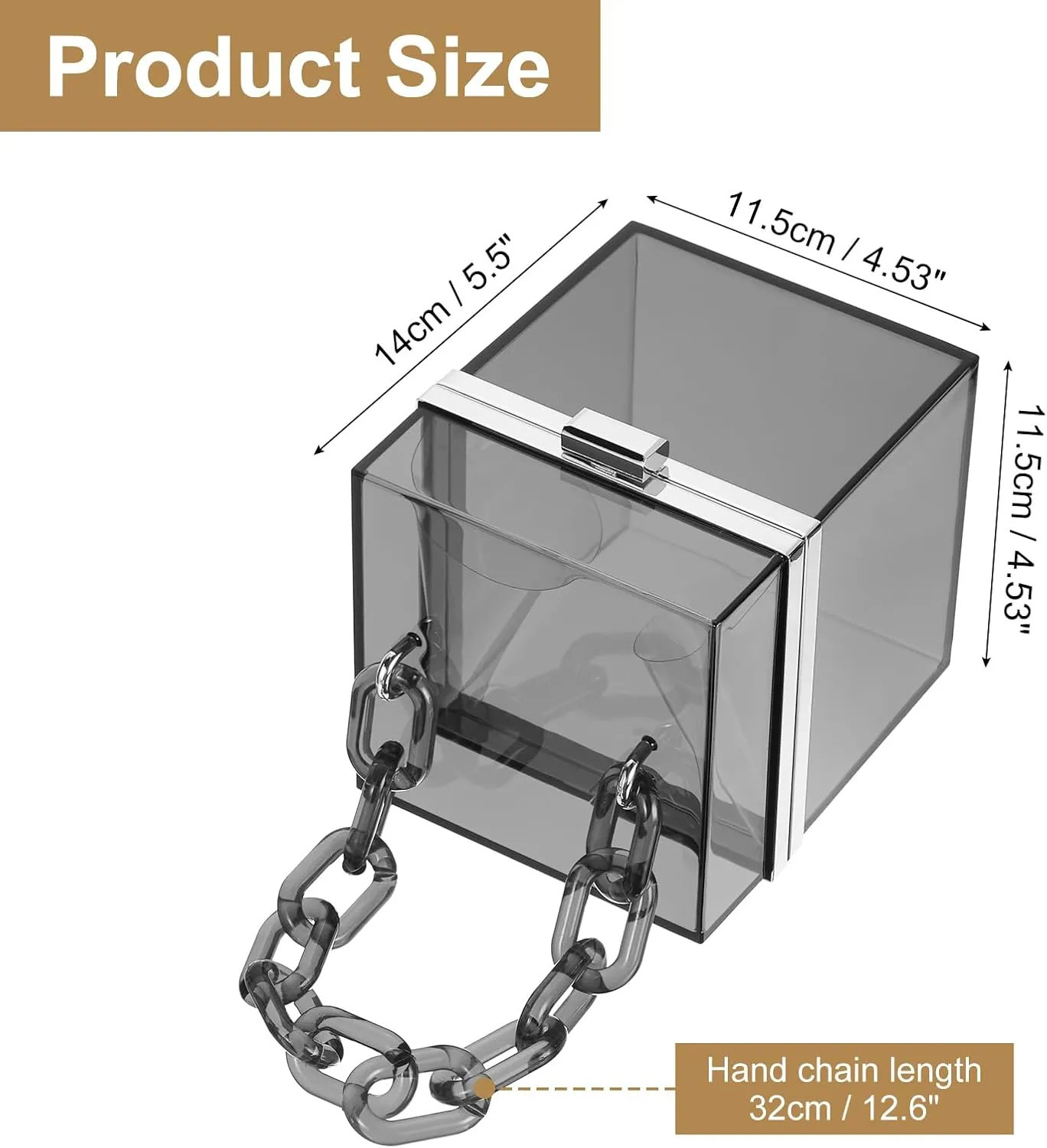 uxcell Women Acrylic Clear Clutch Purses Square Evening Handbag Box Purse for Wedding Prom Party, Black/Silver