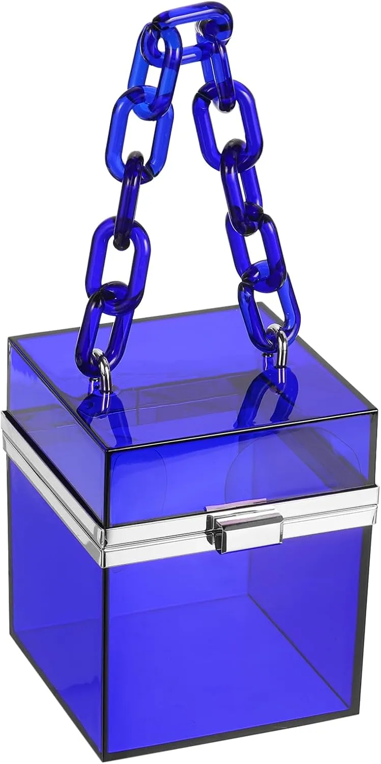 uxcell Women Acrylic Clear Clutch Purses Square Evening Handbag Box Purse for Wedding Prom Party, Blue/Silver
