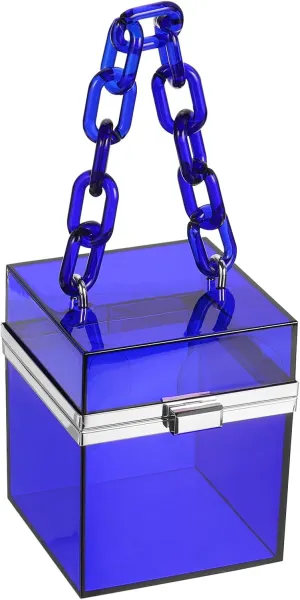 uxcell Women Acrylic Clear Clutch Purses Square Evening Handbag Box Purse for Wedding Prom Party, Blue/Silver