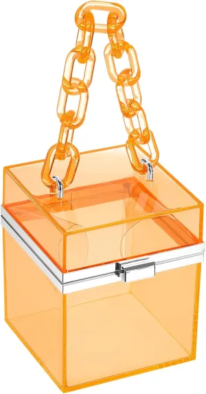 uxcell Women Acrylic Clear Clutch Purses Square Evening Handbag Box Purse for Wedding Prom Party, Orange/Silver