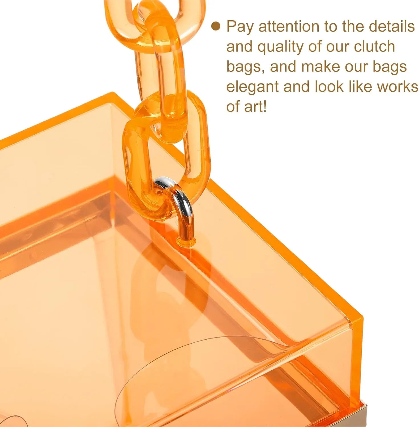uxcell Women Acrylic Clear Clutch Purses Square Evening Handbag Box Purse for Wedding Prom Party, Orange/Silver