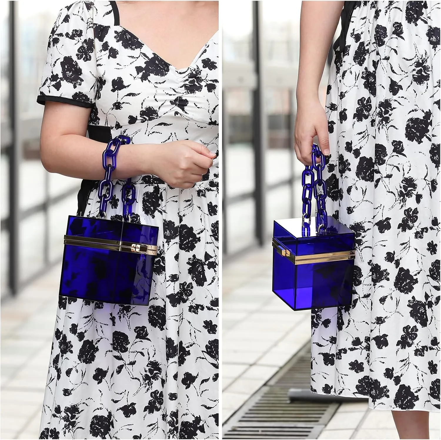 uxcell Women Acrylic Clear Clutch Purses Square Evening Handbag Box Purse for Wedding Prom Party, Transparent/Silver