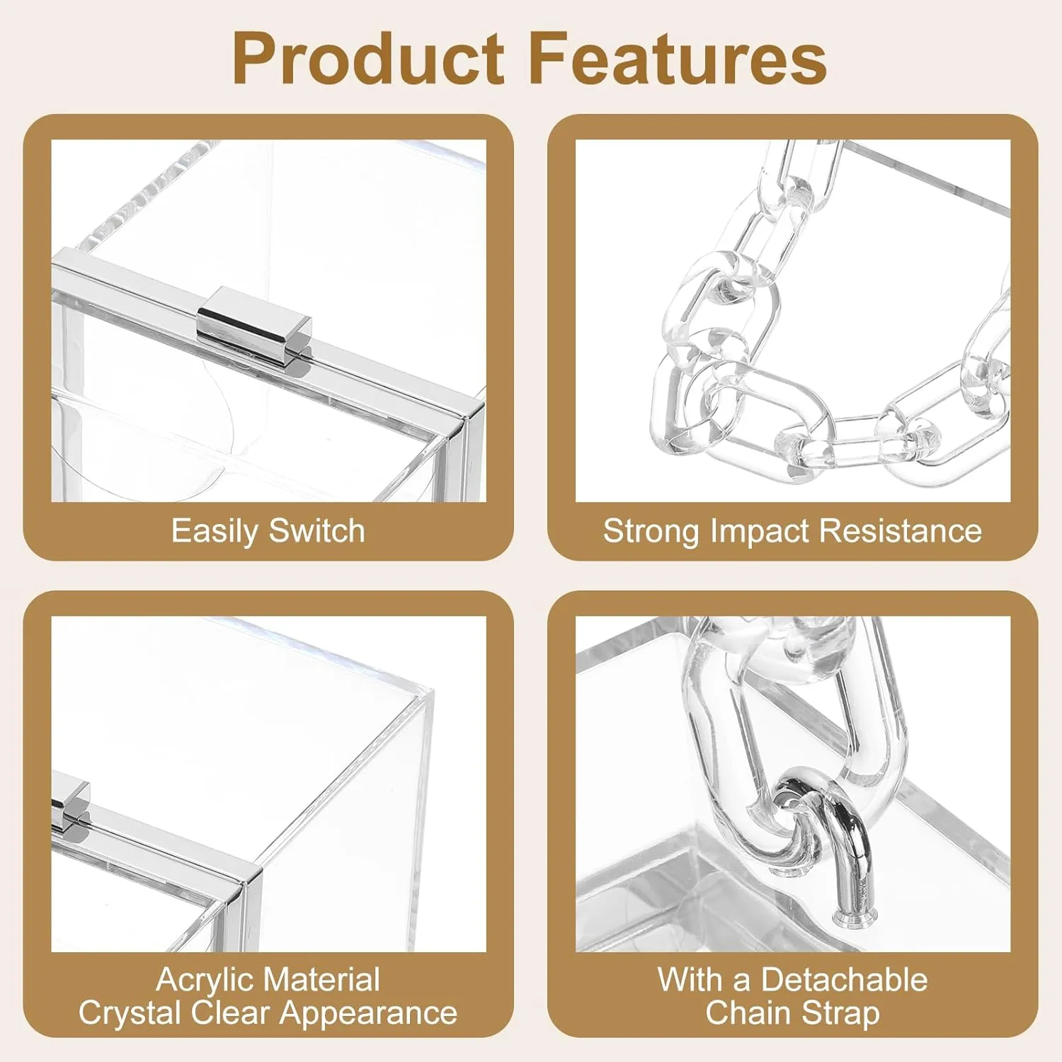 uxcell Women Acrylic Clear Clutch Purses Square Evening Handbag Box Purse for Wedding Prom Party, Transparent/Silver