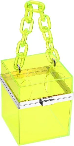 uxcell Women Acrylic Clear Clutch Purses Square Evening Handbag Box Purse for Wedding Prom Party, Yellow/Silver