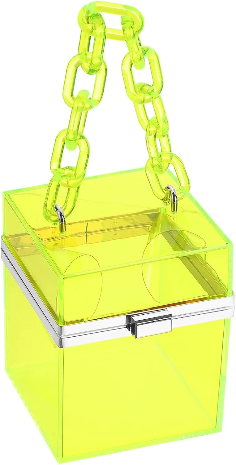 uxcell Women Acrylic Clear Clutch Purses Square Evening Handbag Box Purse for Wedding Prom Party, Yellow/Silver
