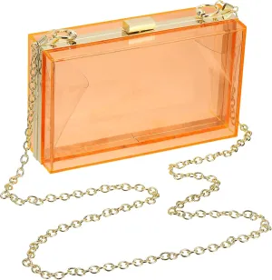 uxcell Women Acrylic Clear Clutch Purses Square Evening Handbag Crossbody Bag with Chain for Wedding Prom Party, Orange/Gold