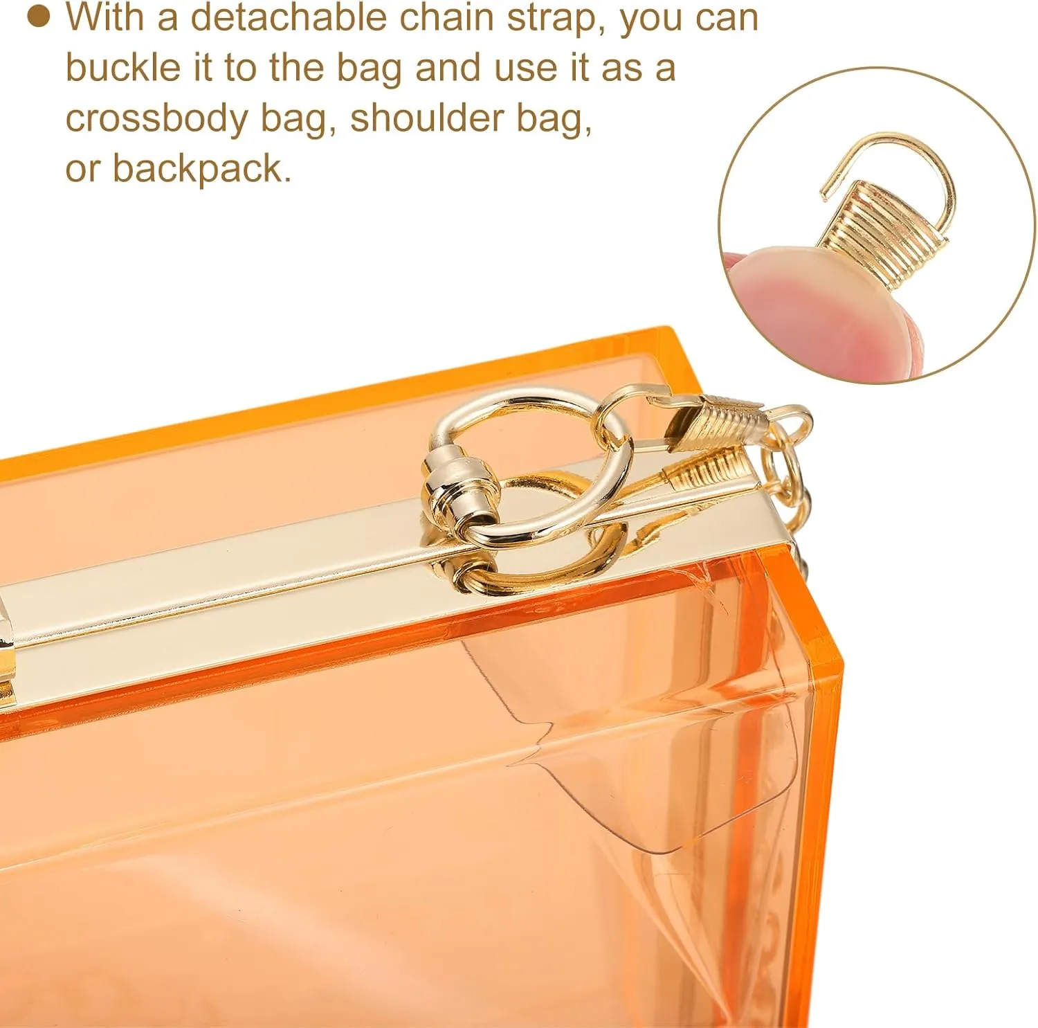 uxcell Women Acrylic Clear Clutch Purses Square Evening Handbag Crossbody Bag with Chain for Wedding Prom Party, Orange/Gold