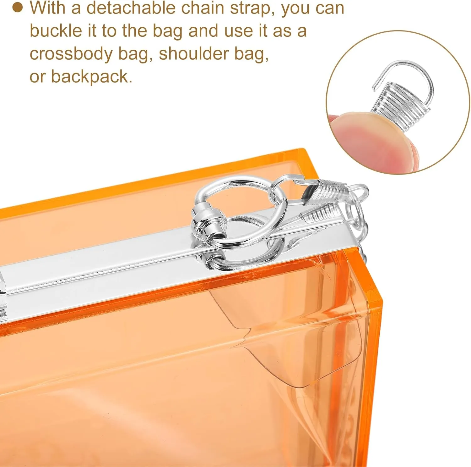 uxcell Women Acrylic Clear Clutch Purses Square Evening Handbag Crossbody Bag with Chain for Wedding Prom Party, Orange/Silver