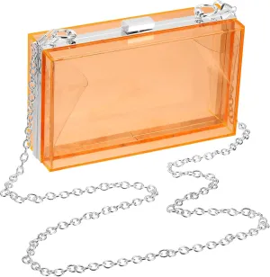 uxcell Women Acrylic Clear Clutch Purses Square Evening Handbag Crossbody Bag with Chain for Wedding Prom Party, Orange/Silver