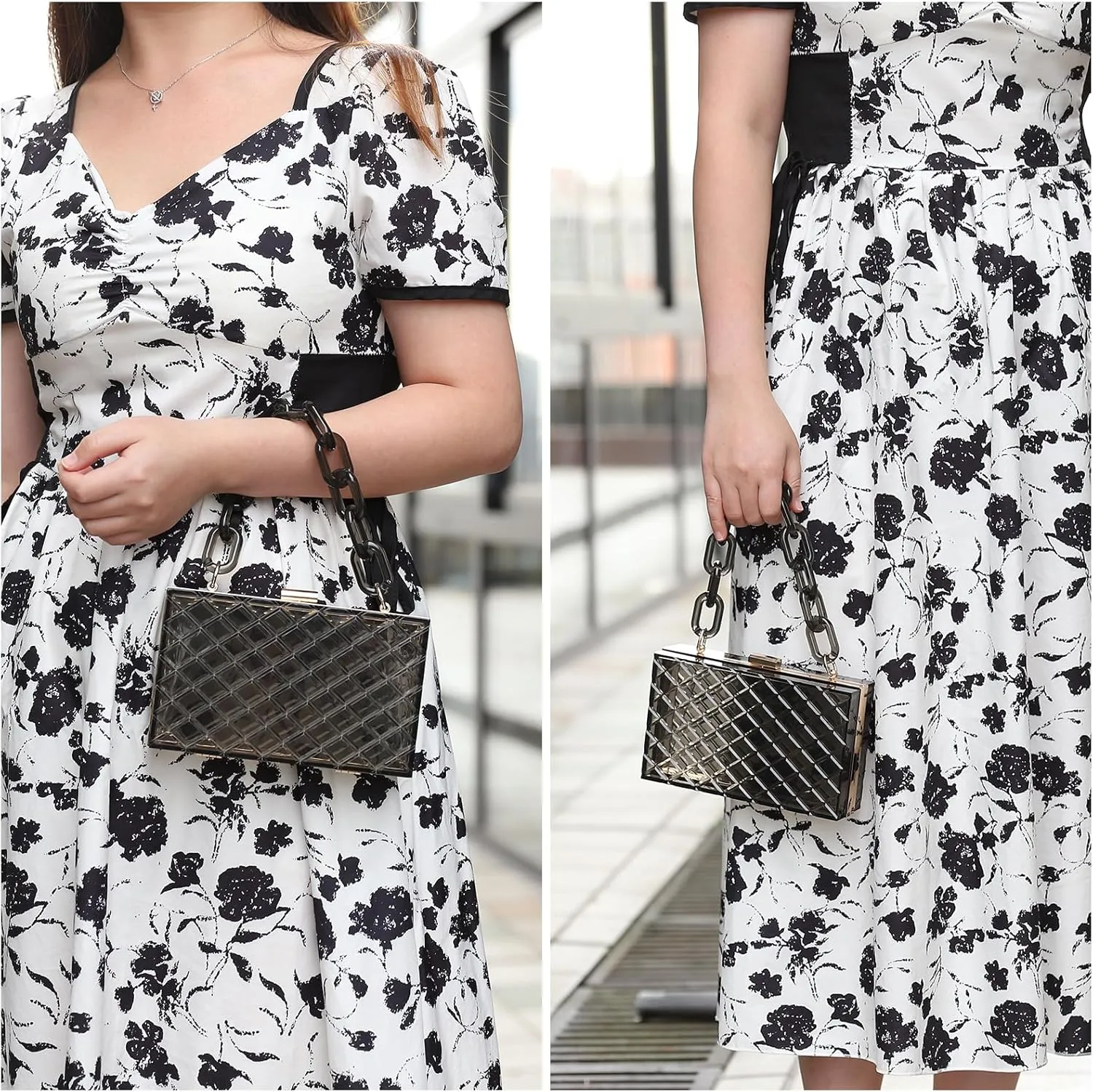 uxcell Women Acrylic Clear Clutch Purses Square Evening Handbag Crossbody Bag with Chain for Wedding Prom Party, Orange/Silver
