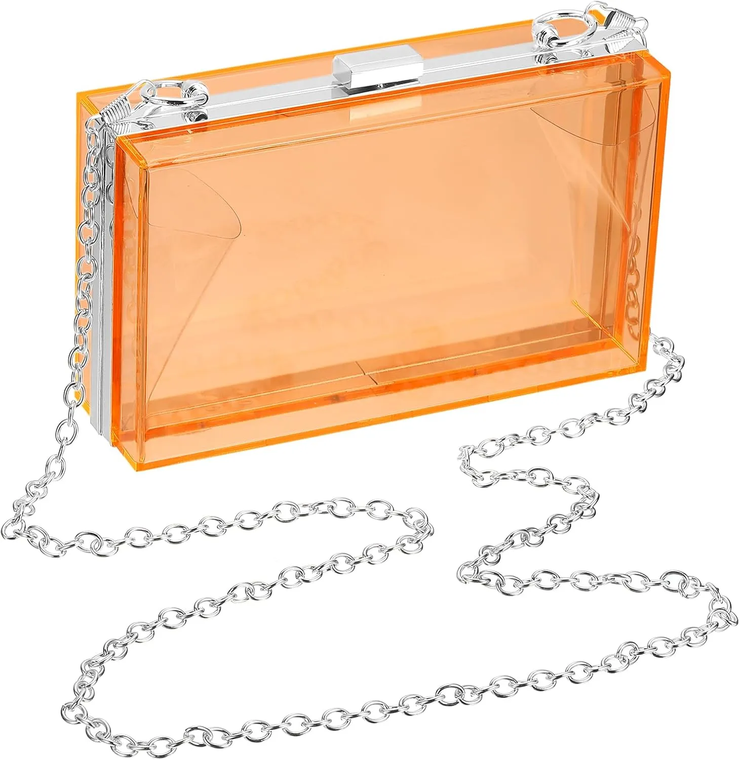 uxcell Women Acrylic Clear Clutch Purses Square Evening Handbag Crossbody Bag with Chain for Wedding Prom Party, Orange/Silver