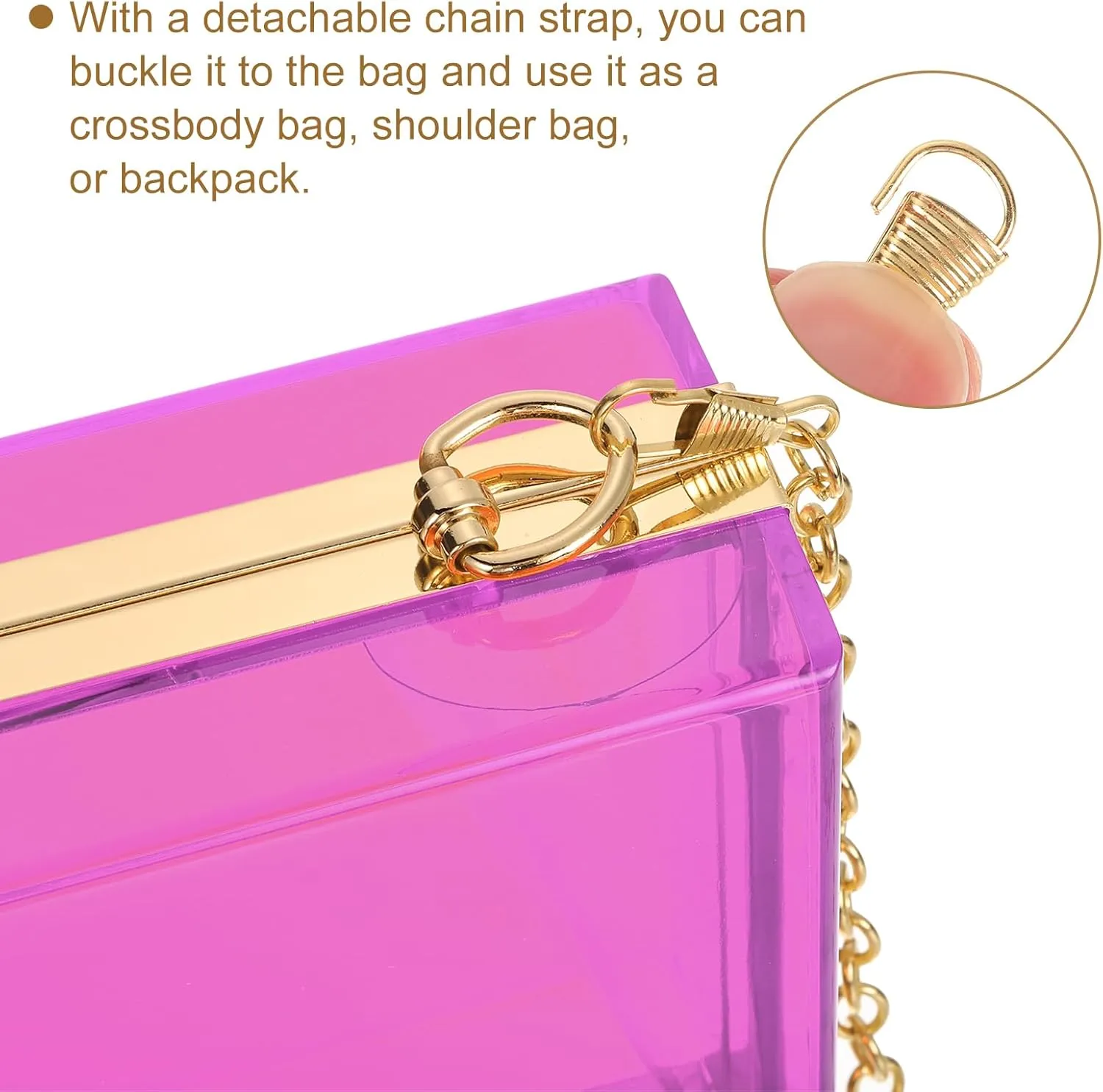 uxcell Women Acrylic Clear Clutch Purses Square Evening Handbag Crossbody Bag with Chain for Wedding Prom Party