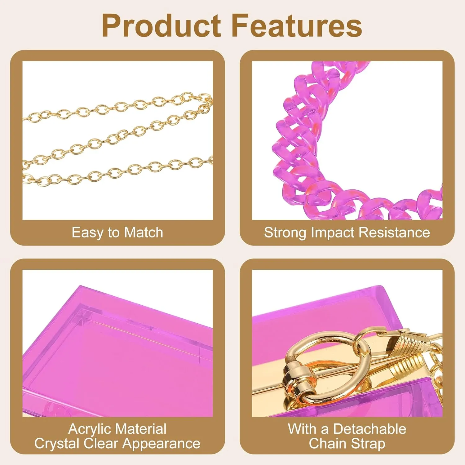 uxcell Women Acrylic Clear Clutch Purses Square Evening Handbag Crossbody Bag with Chain for Wedding Prom Party