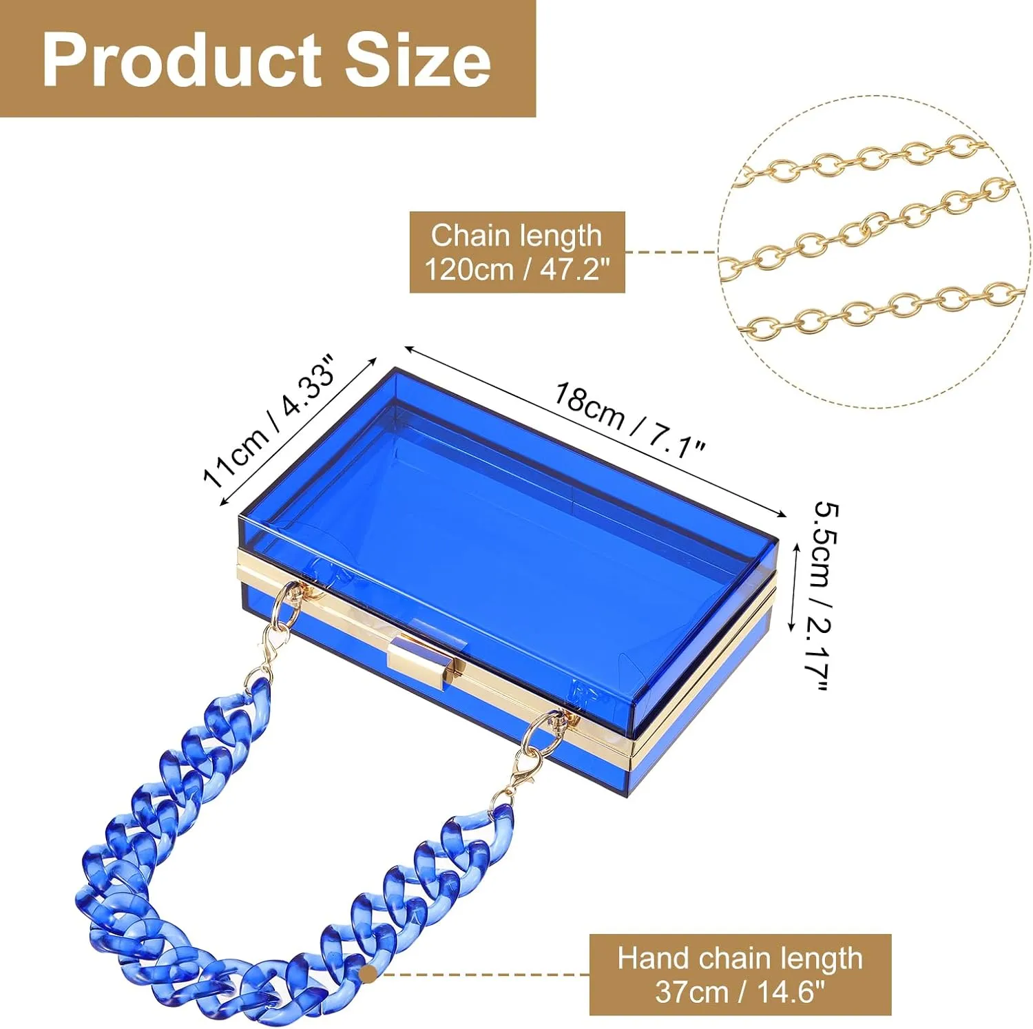 uxcell Women Acrylic Clear Clutch Purses Square Evening Handbag Crossbody Bag with Chain for Wedding Prom Party
